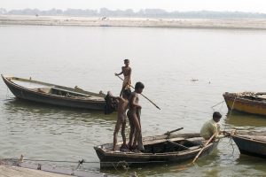 Boatmen on the Ganges, the great river of the Bhojpuri plains