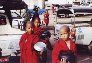 Buddhist monks on their morning alms round