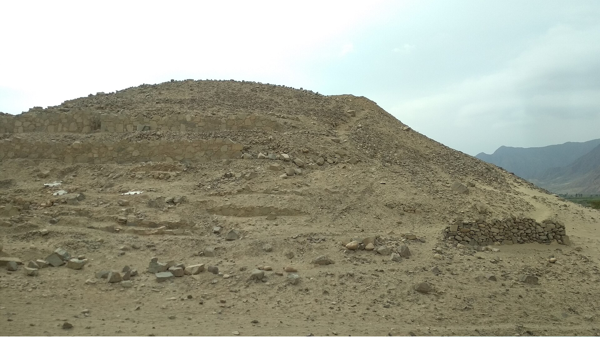 A great earthen and stone platform mound at Caral, built more than four thousand years ago