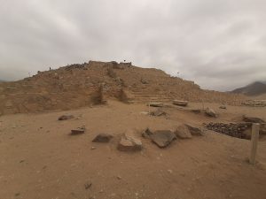 A stone staircase leading up one of Caral's ceremonial pyramids