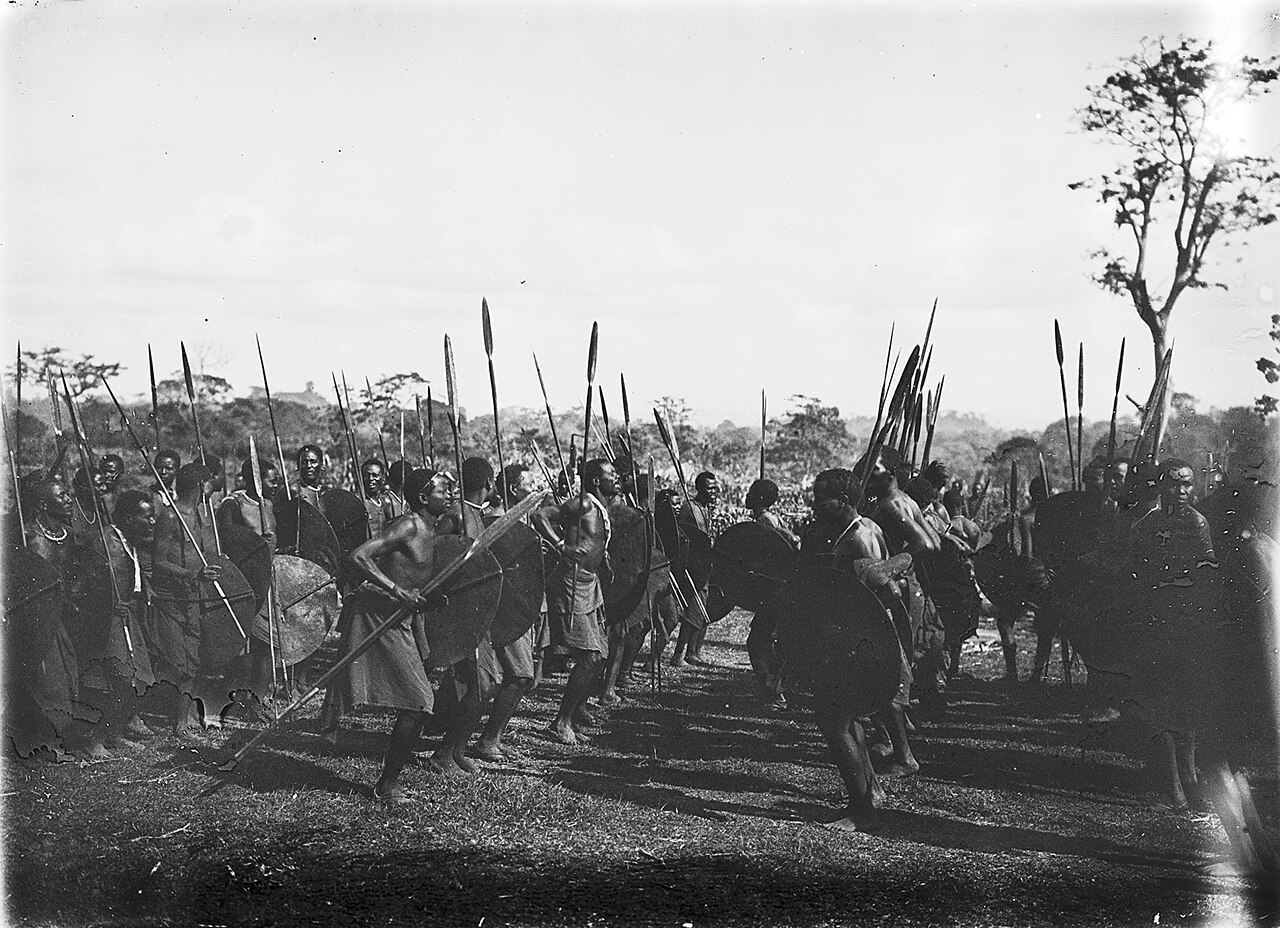 Chagga men in older times; Kichagga is spoken in many dialects around the mountain.