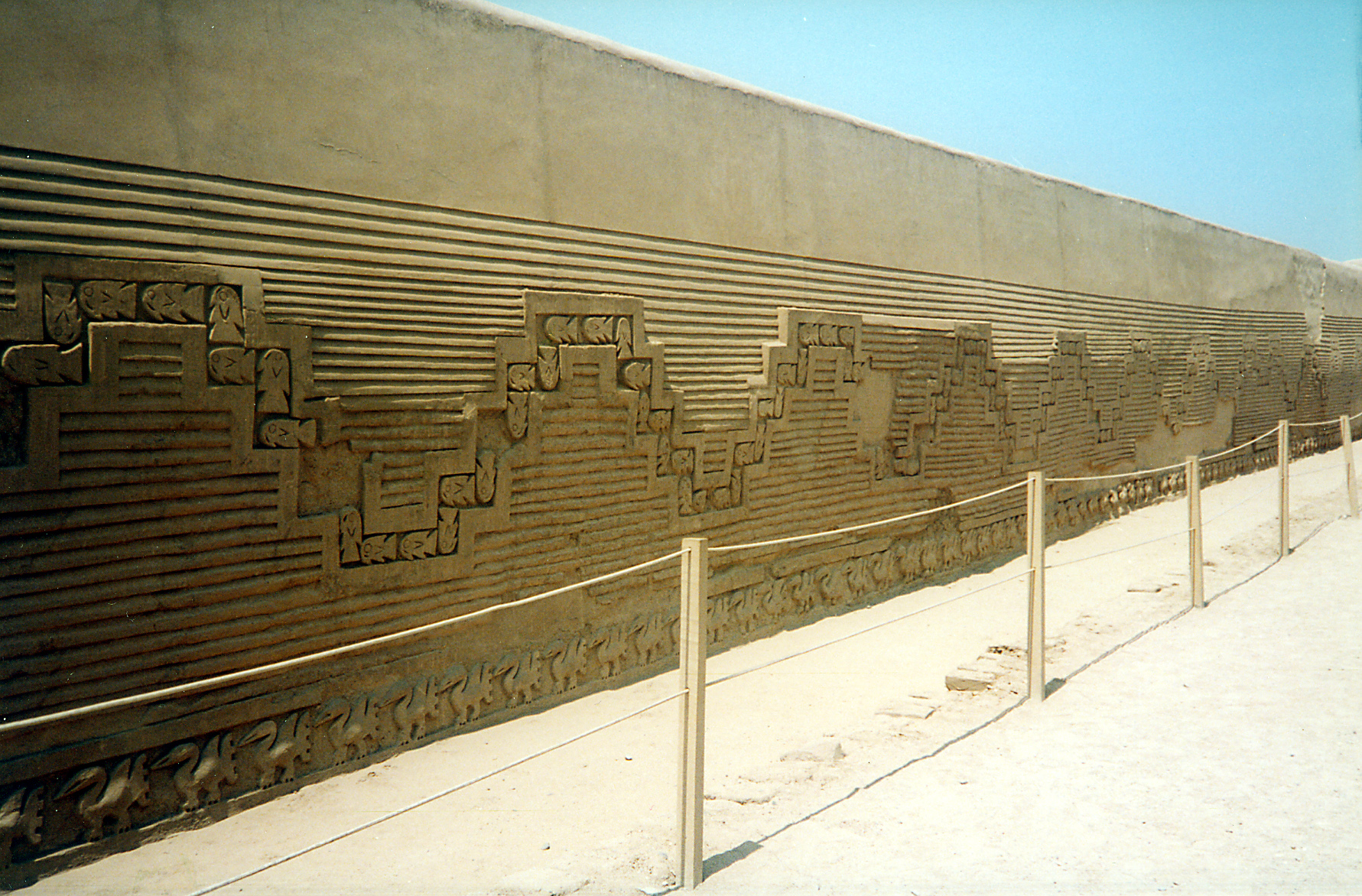 The adobe walls of Chan Chan, the largest mud-brick city in the ancient world.