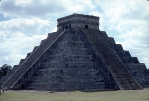 A reclining Chac Mool figure at Chichén Itzá, a form used to receive offerings