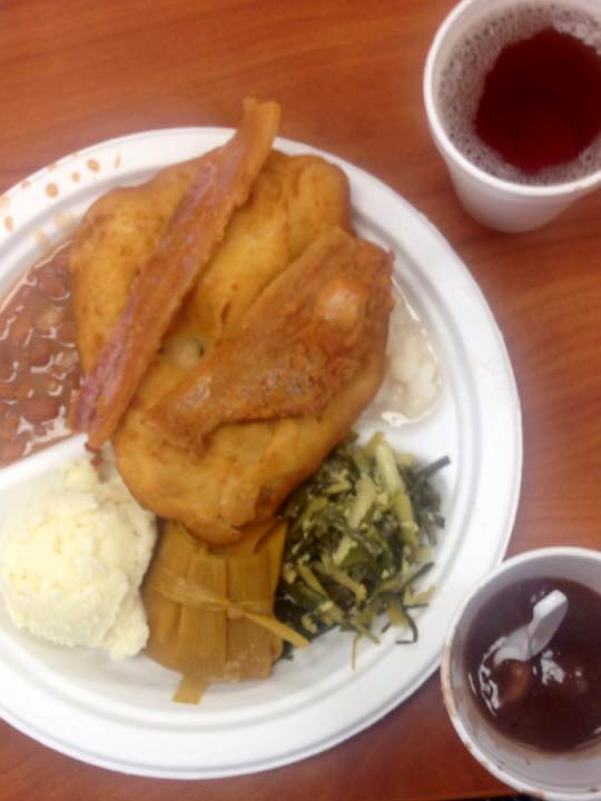 A Choctaw wild onion dinner, a traditional community meal.