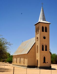 The Rhenish mission church at Otjimbingwe; many Damara are Lutheran Christians.