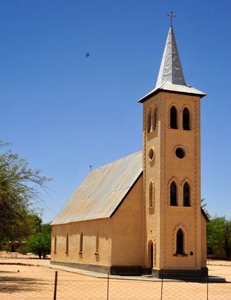The Rhenish mission church at Otjimbingwe; many Damara are Lutheran Christians.