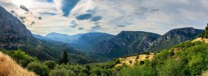 The Sacred Way winding up through the sanctuary of Delphi.
