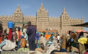 The weekly market held before the Great Mosque of Djenne, Mali.