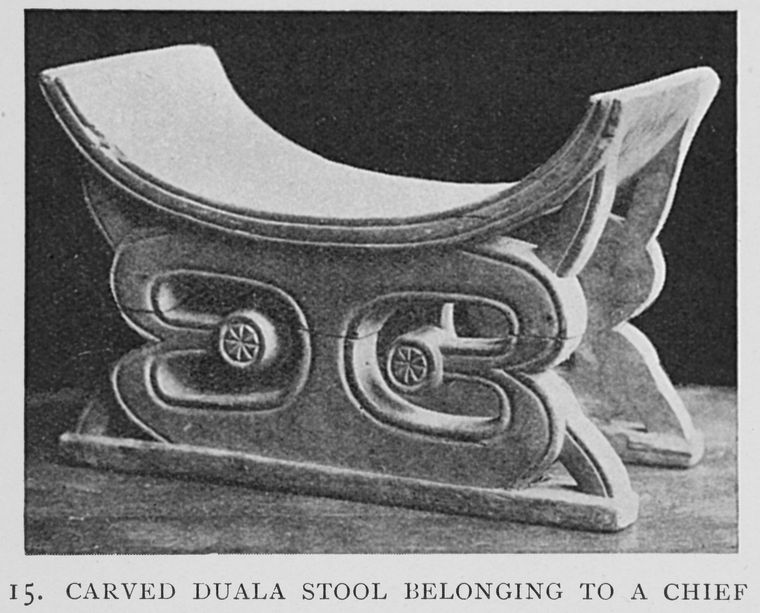 A carved Duala chief's stool, an example of the people's woodwork.