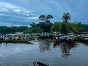 Fishing boats on the Cameroonian coast; the Duala were fishermen and traders.