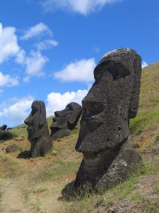 The quarry of Rano Raraku, where the moai were carved and many still remain half-finished.