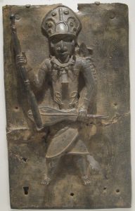 A brass plaque of the 1500s or 1600s, from the palace of Benin.
