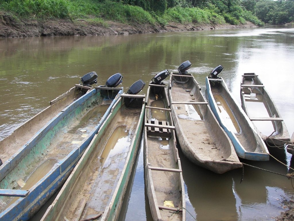 Dugout canoes on the river