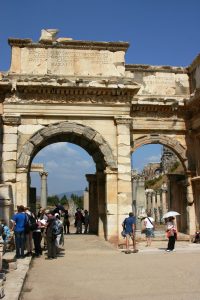 The monumental gate of the commercial agora at Ephesus.