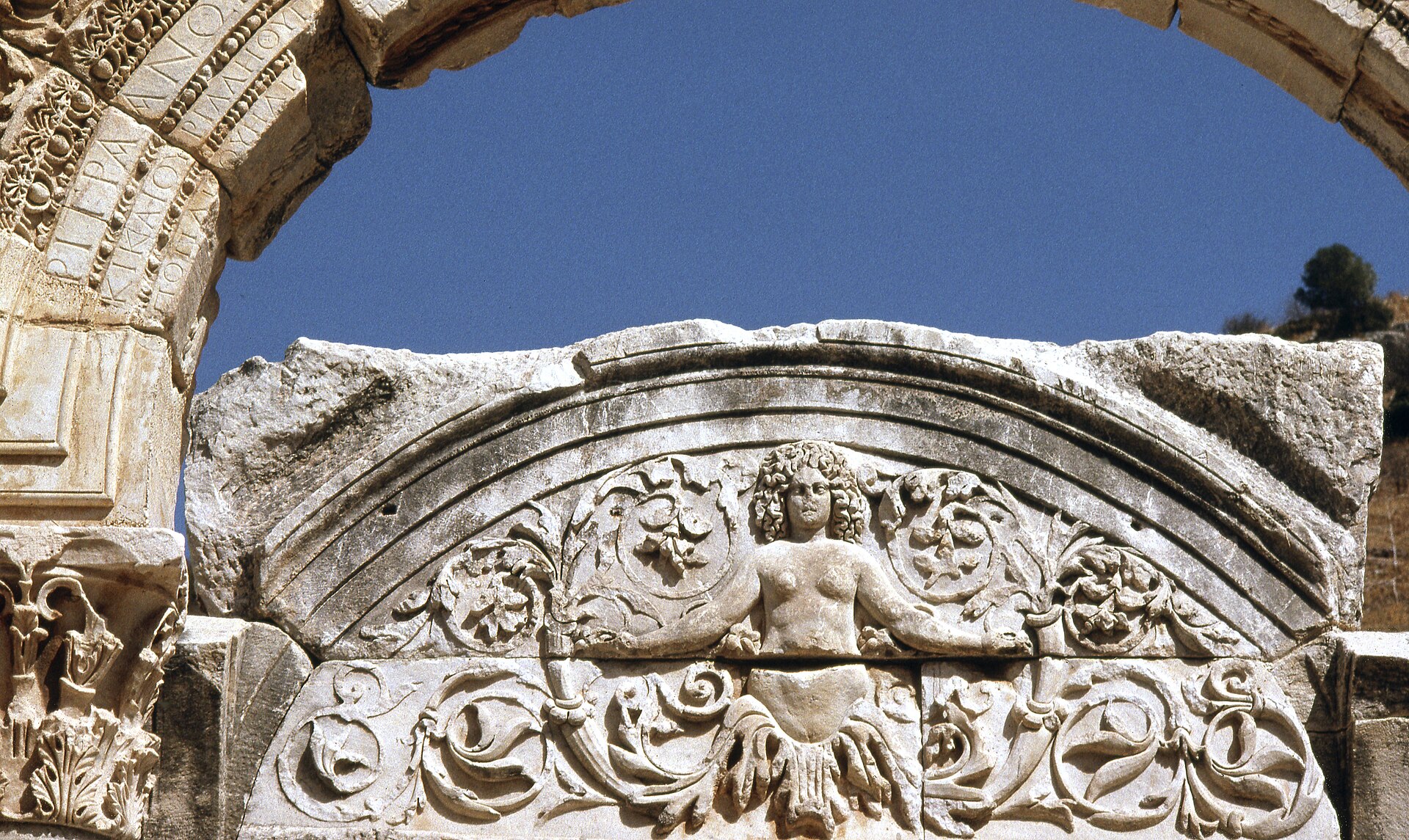 The ornate Temple of Hadrian on Curetes Street at Ephesus.