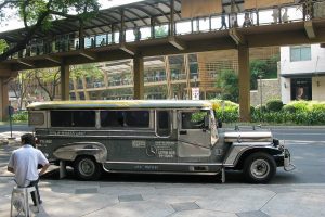 The jeepney, the flamboyantly decorated folk vehicle of the Philippines