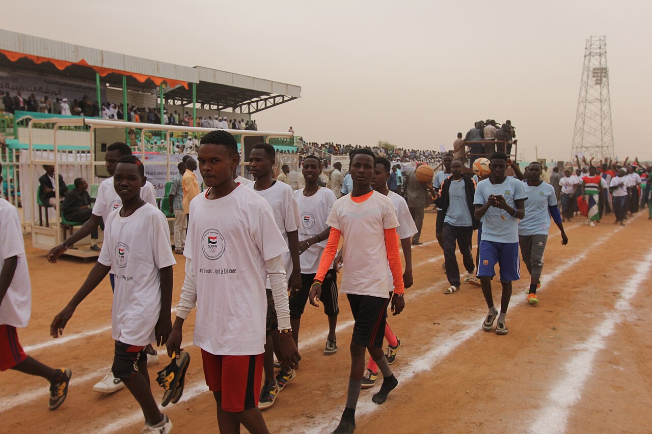 A celebration in Darfur, with music and dance.