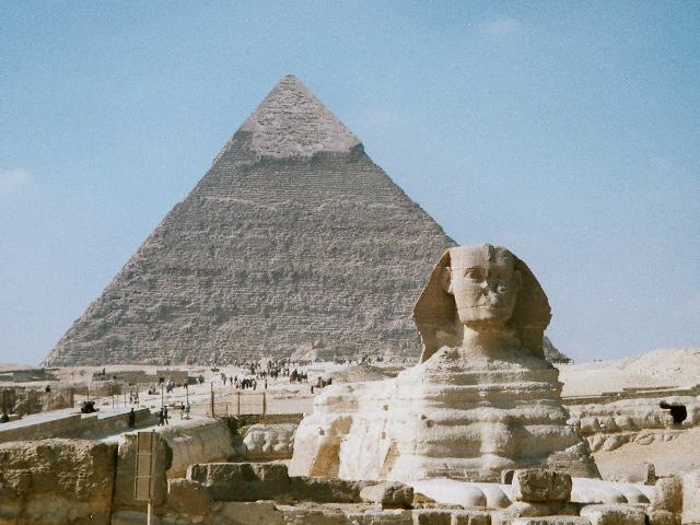 The pyramids of Giza and the Great Sphinx, the most famous ancient monuments on earth.