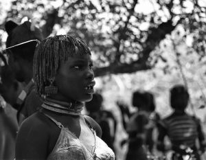 A Hamar dancer; song and dance accompany the ceremonies of the Omo.
