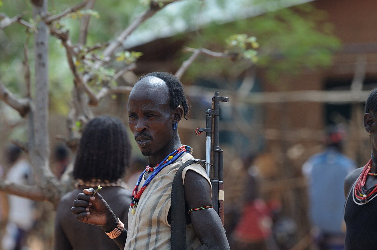 A Hamar man; the Hamar are agropastoralists of the far south of Ethiopia.