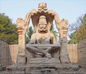 The great monolithic statue of Narasimha at Hampi.