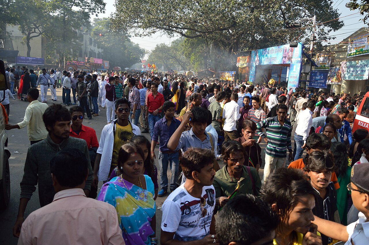 A festival gathering on the riverbank