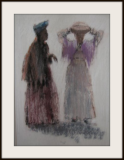 Herero women in the long dress and horn-shaped headdress they made their own.