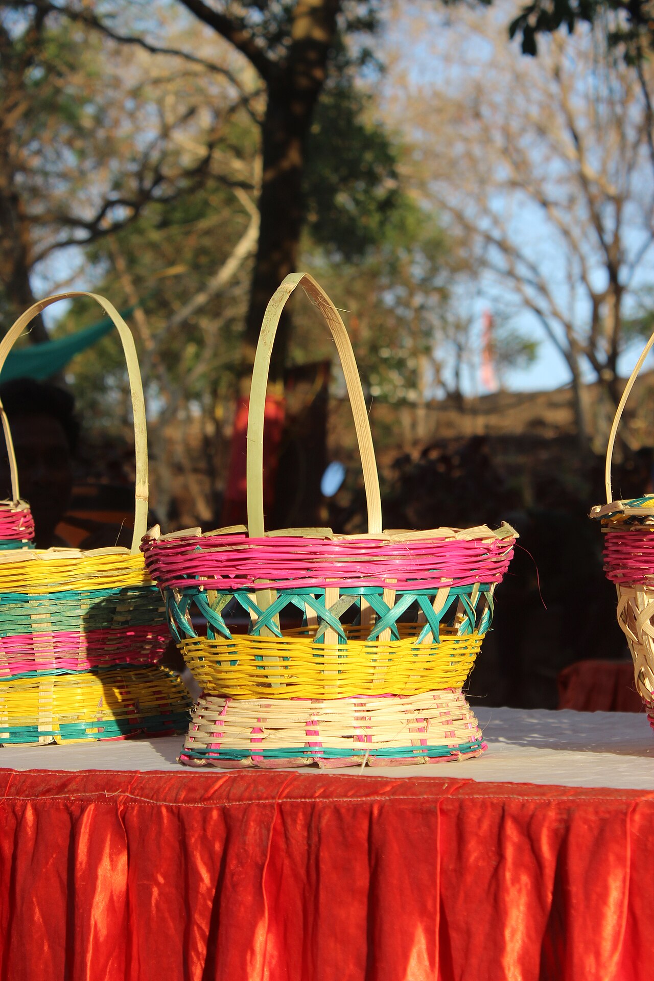 A woven bamboo basket of the kind made by the Ho