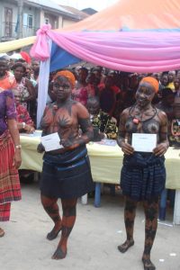 A scene of Ijaw social life; the people speak the Ijoid languages.
