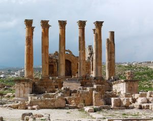 The towering columns of the Temple of Artemis, patron goddess of ancient Jerash.