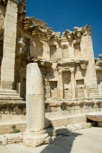 The nymphaeum of Jerash, an ornate public fountain on the colonnaded street.