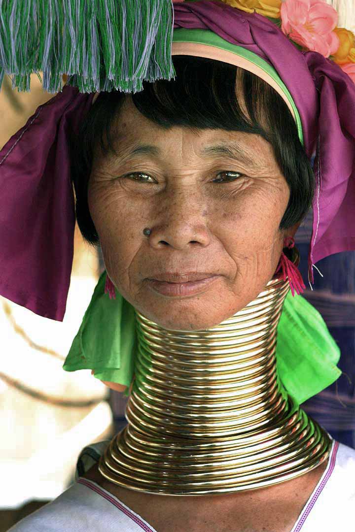 A Kayan woman wearing the brass neck rings of her subgroup