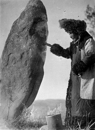 The Khurtuyakh Tas, a sacred standing stone revered by the Khakas