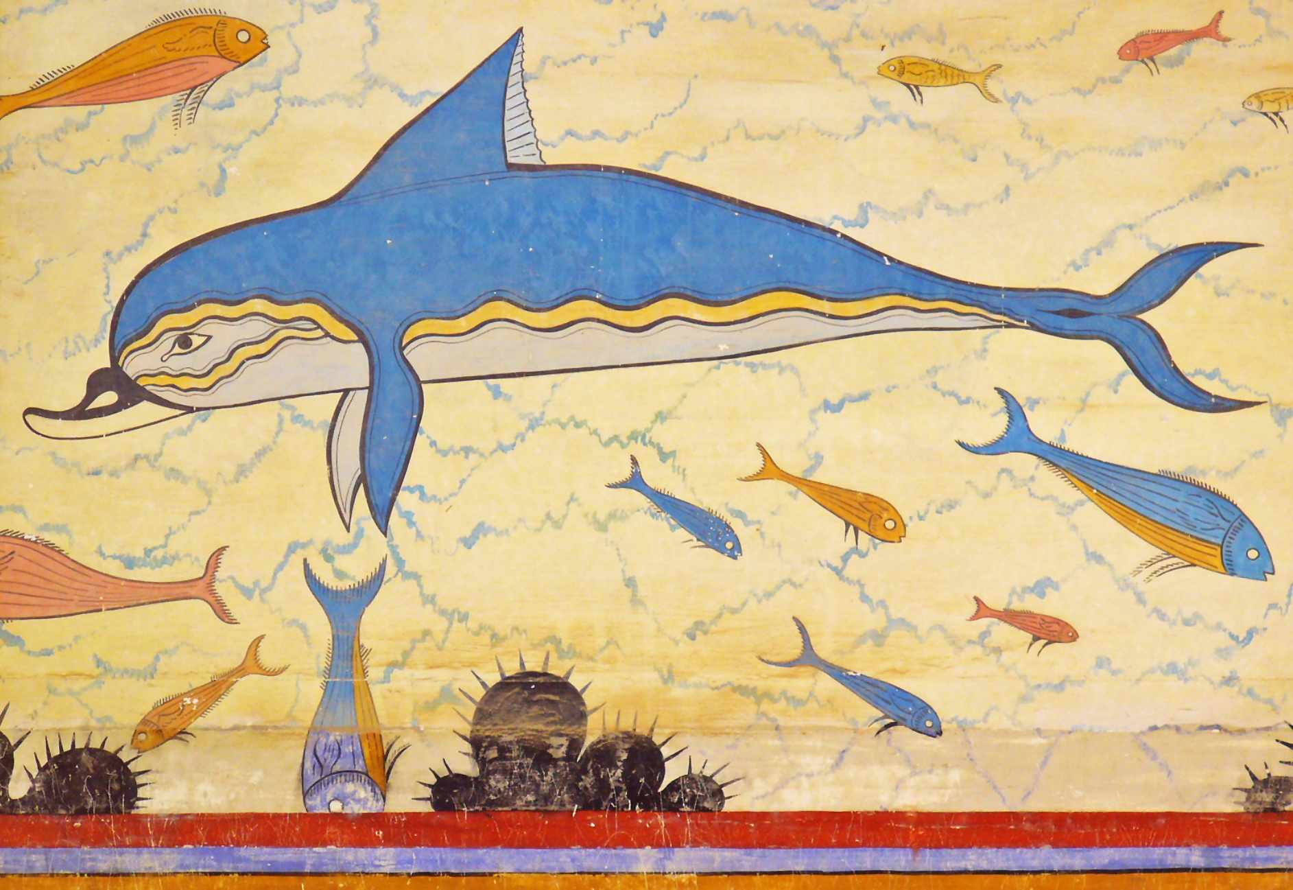 The dolphin fresco that decorated a chamber of the palace of Knossos.