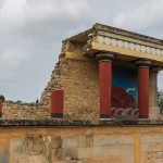 The reconstructed north entrance of the Palace of Knossos, with its charging bull fresco.