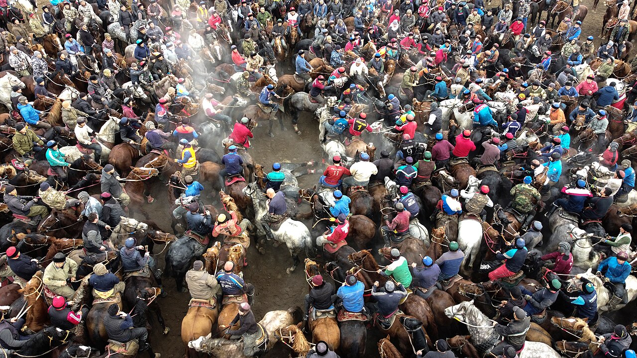 Kyrgyz playing the horse game of buzkashi