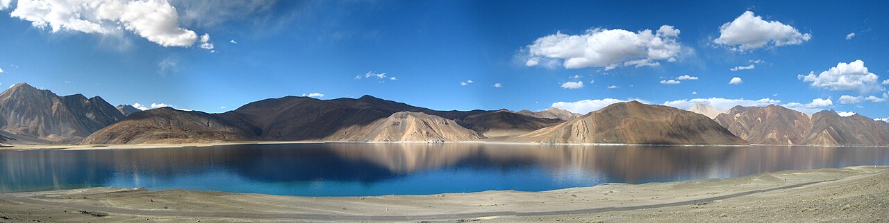 The Pangong lake amid the high mountains of Ladakh