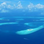 The coral islands of a Maldivian atoll seen from the air