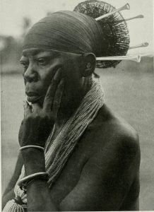 An early illustration of the Mangbetu, a people of the northeastern Congo.