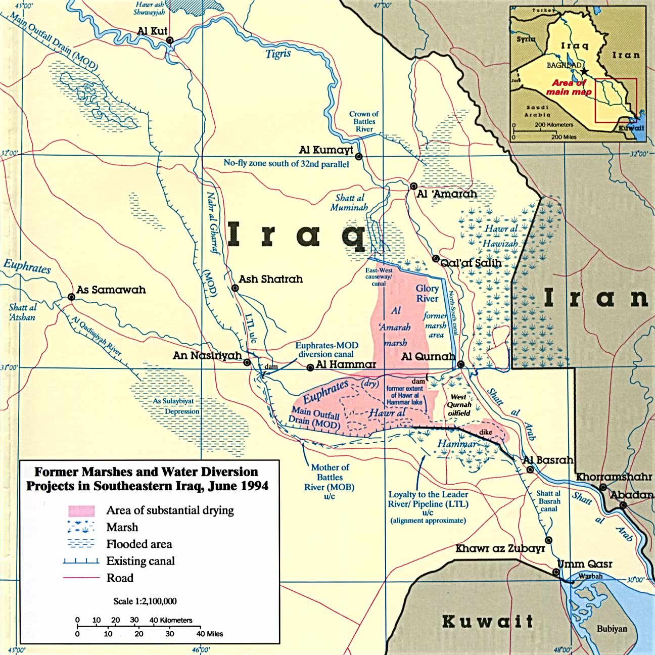 The marshes of Iraq in 1994, as they were being drained under Saddam Hussein.