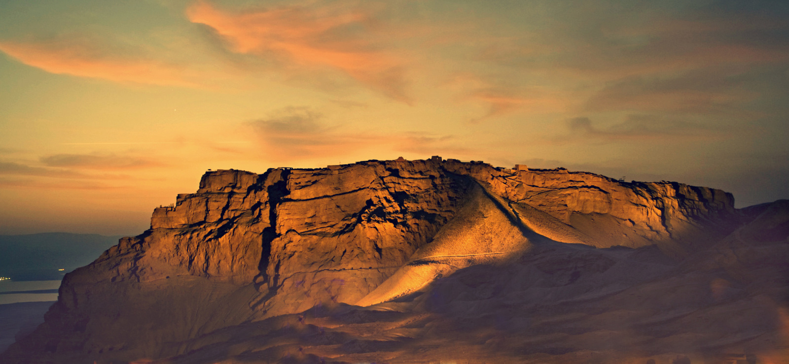 The view from Masada across the desert toward the Dead Sea below.