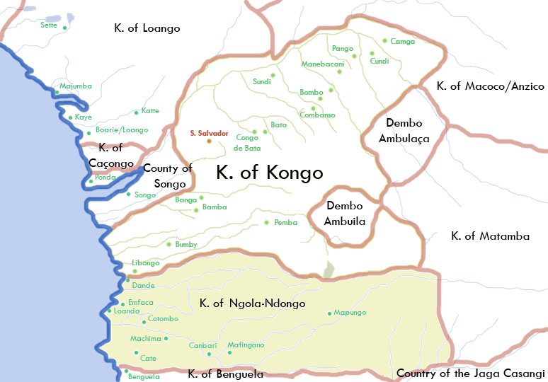 A map of the Kingdom of Ndongo, the Mbundu state whose ruler bore the title Ngola.