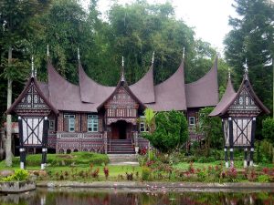 A rumah gadang, the great horned-roof house of the Minangkabau