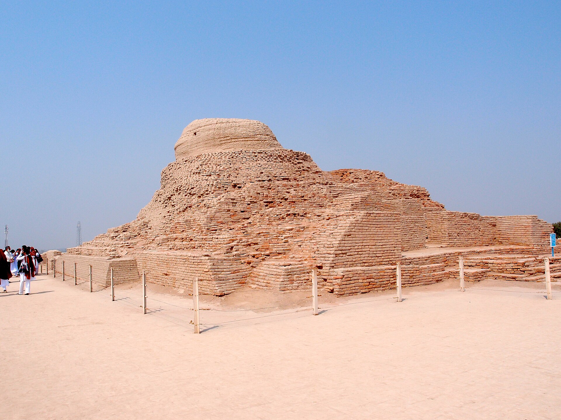 The later Buddhist stupa crowning the citadel mound of Mohenjo-daro.