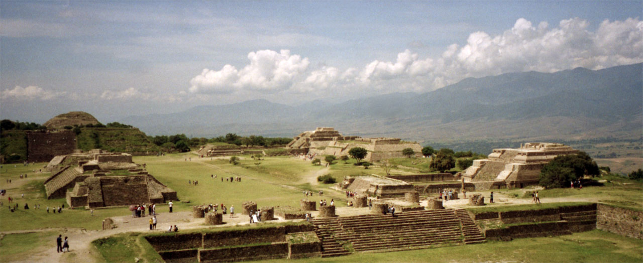Monte Albán, the Zapotec capital, spread across a levelled mountaintop above the Valley of Oaxaca