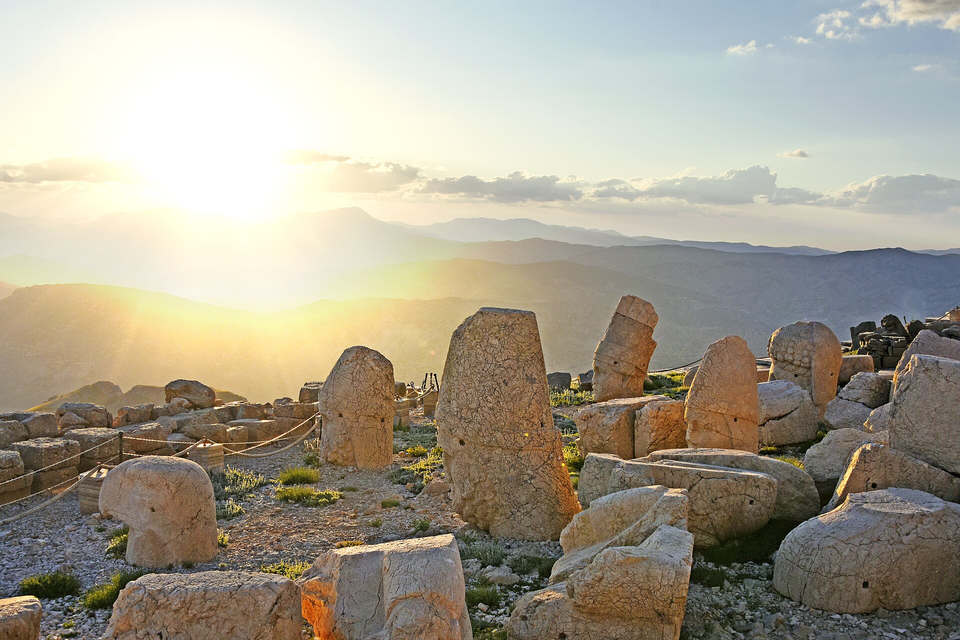 A giant carved head of a god at the summit of Mount Nemrut.