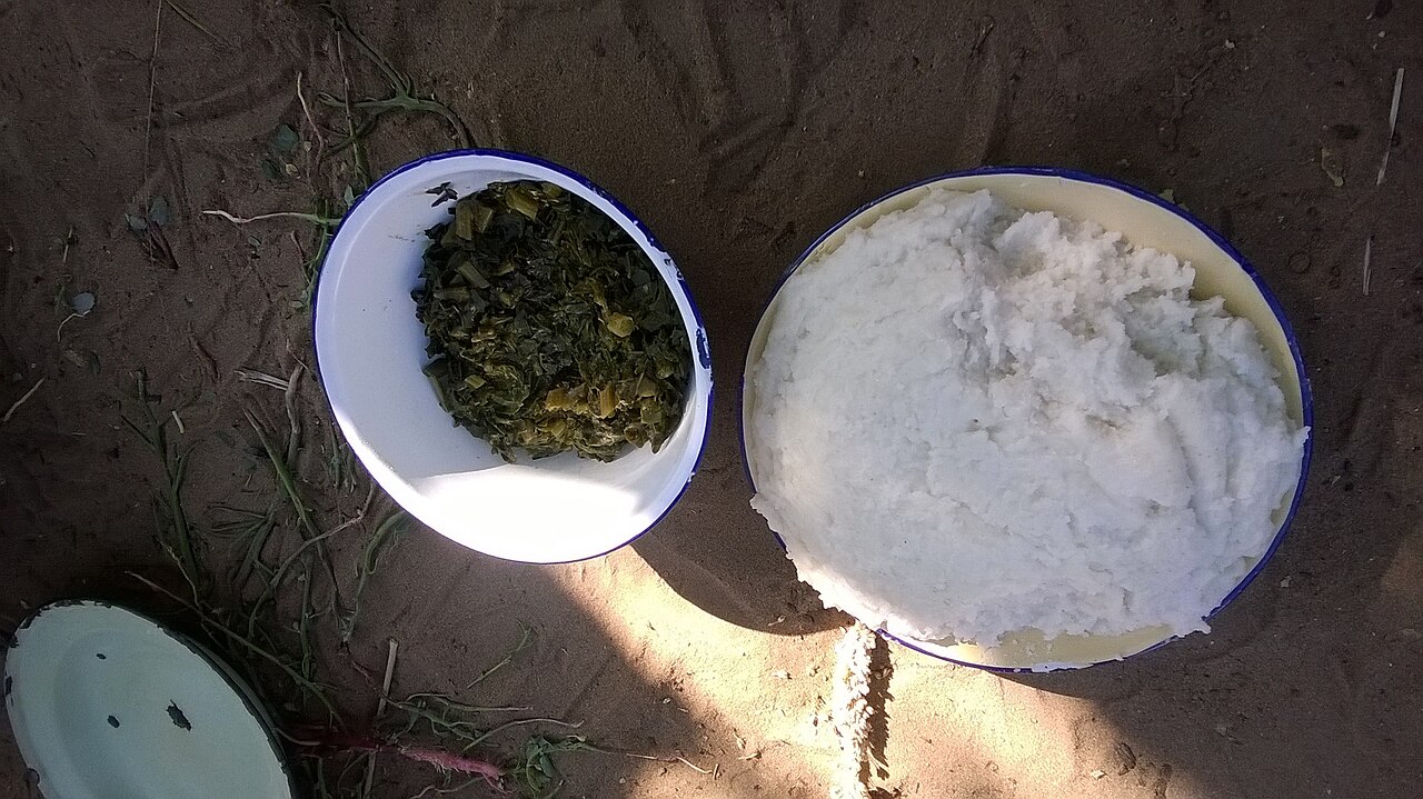 Maize porridge with wild greens, a staple meal of the region.