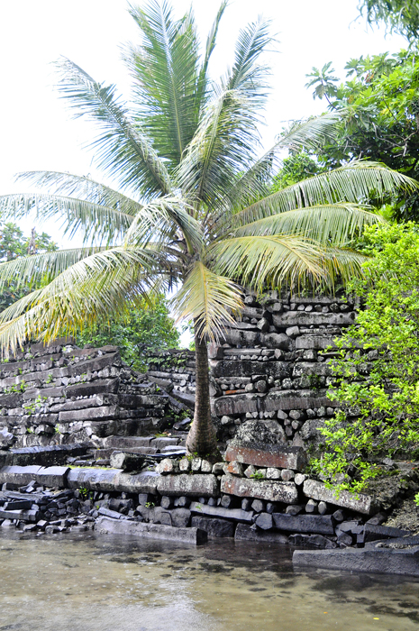 Massive stacked basalt forming the walls of an islet at Nan Madol.