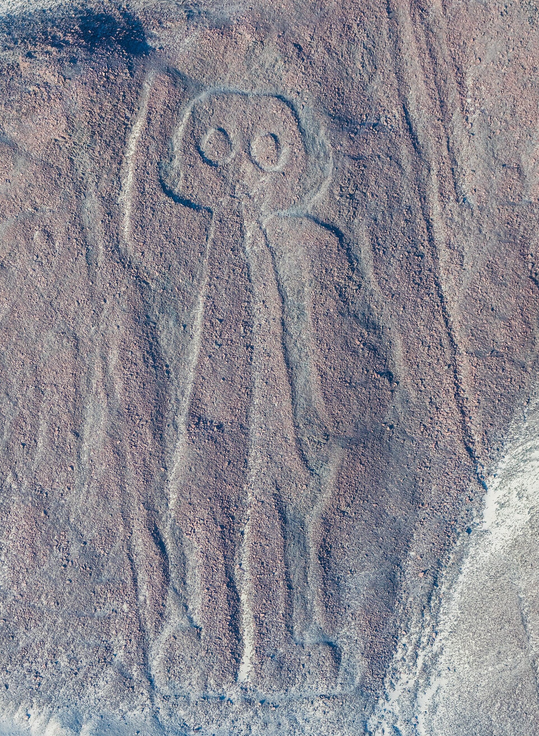 A humanlike figure on a hillside, popularly nicknamed the astronaut