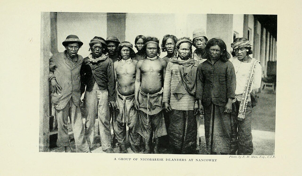 A group of Nicobarese, an Austroasiatic people of the Nicobar Islands
